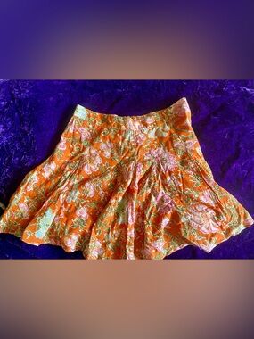 Free People End Of The Island Godet Mini Skirt floral print 100% Cotton Size 6